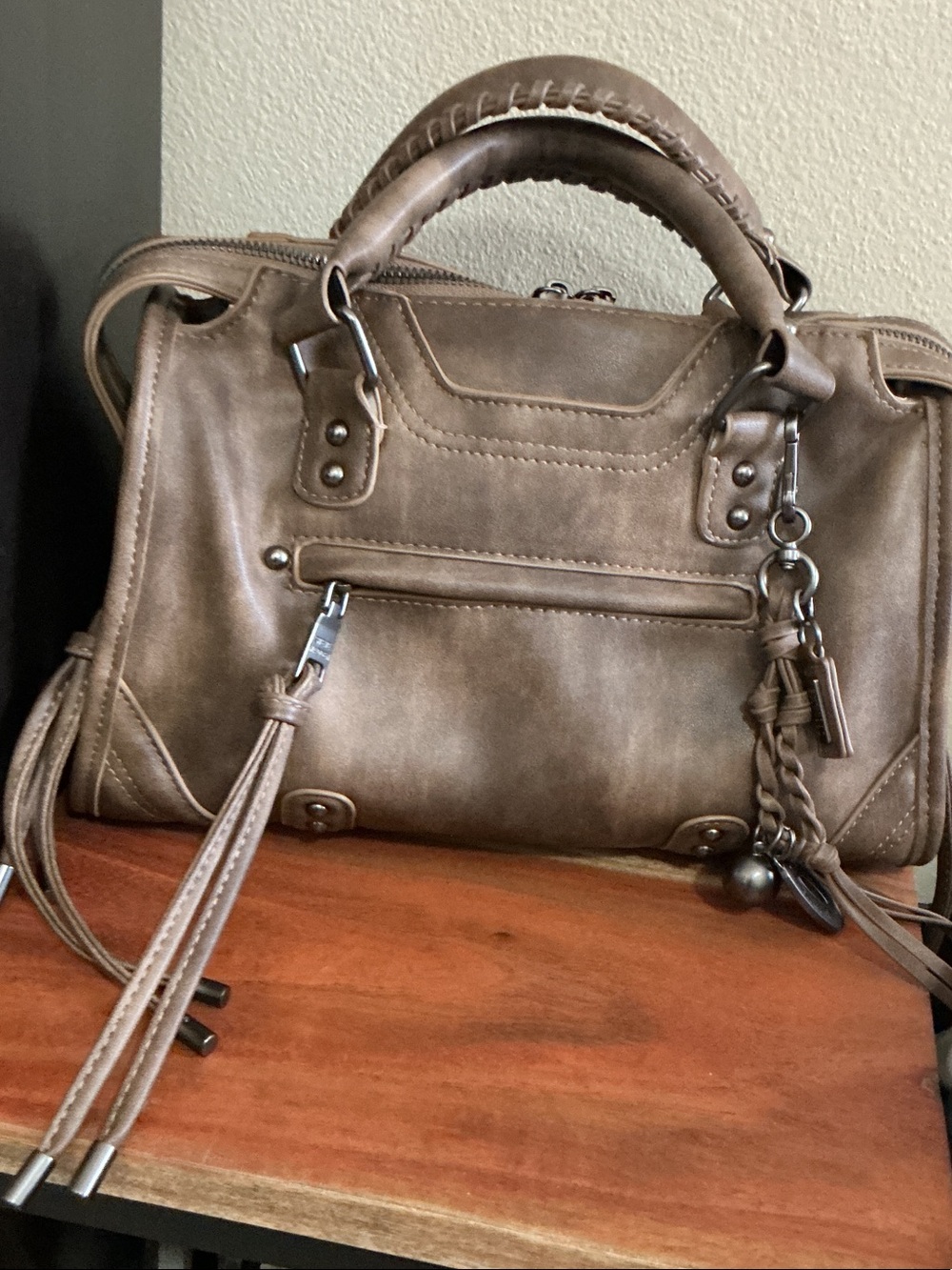 Taupe Brown Women’s Leather Satchel Handbag